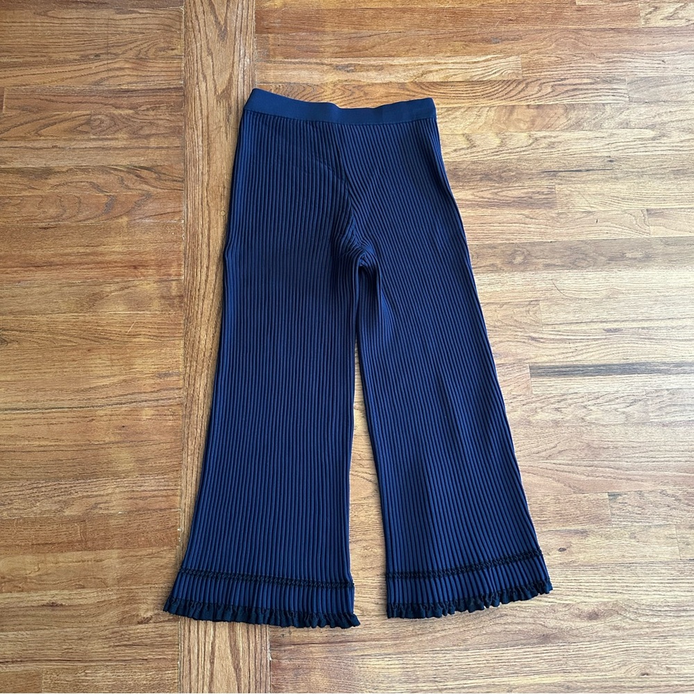 Theory Navy Ribbed High waisted Crops Ruffled Pants Woman's L